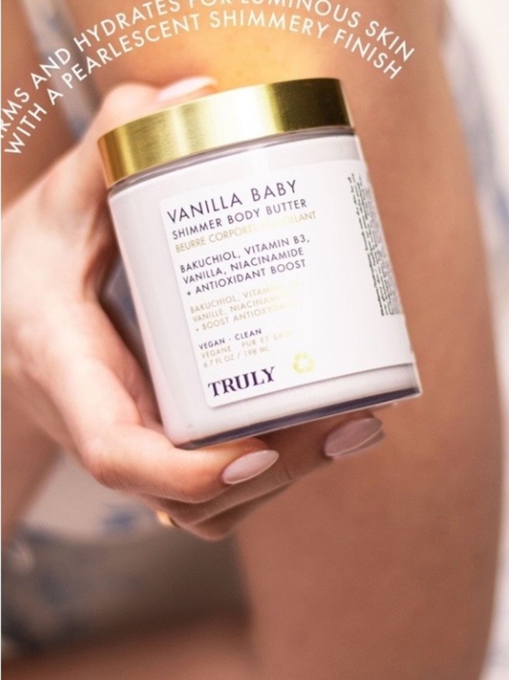 TRULY Vanilla Baby Shimmer Body Butter - Light Pink Jar with Gold Lid